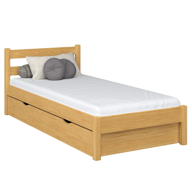 Letto singolo in legno con cassetto N01 pino naturale