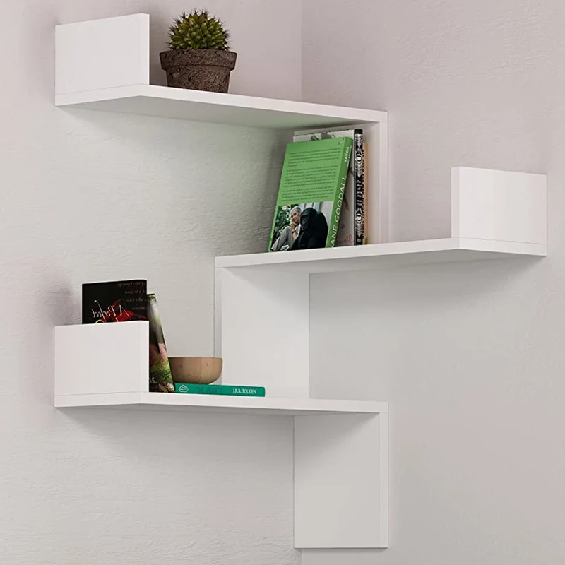 Mensola Scaffale Angolare da Parete 60x22x90 cm 3 Piani Salvaspazio in Legno Bianco