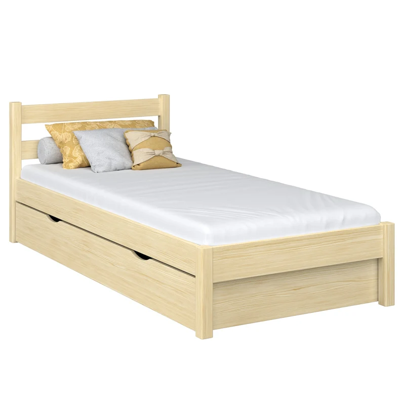 Letto singolo in legno con cassetto N01 pino trasparente