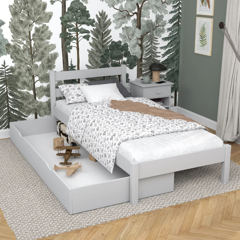 Letto singolo in legno con cassetto N01 grigio cenere