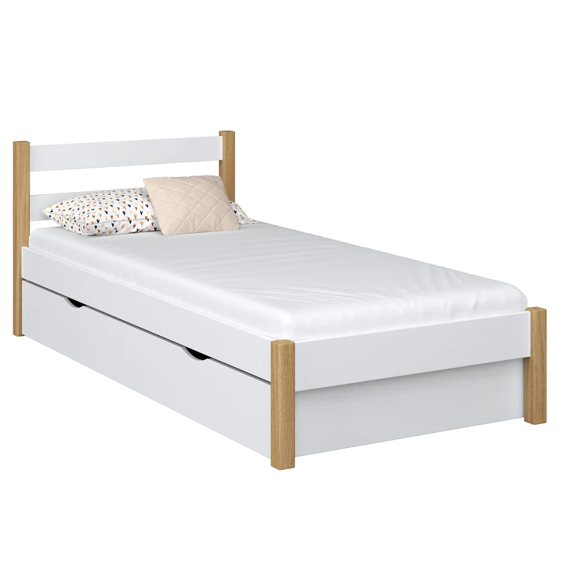 Letto singolo in legno con cassetto N01 bianco / rovere