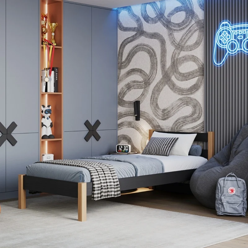 Letto singolo in legno N01 nero / rovere
