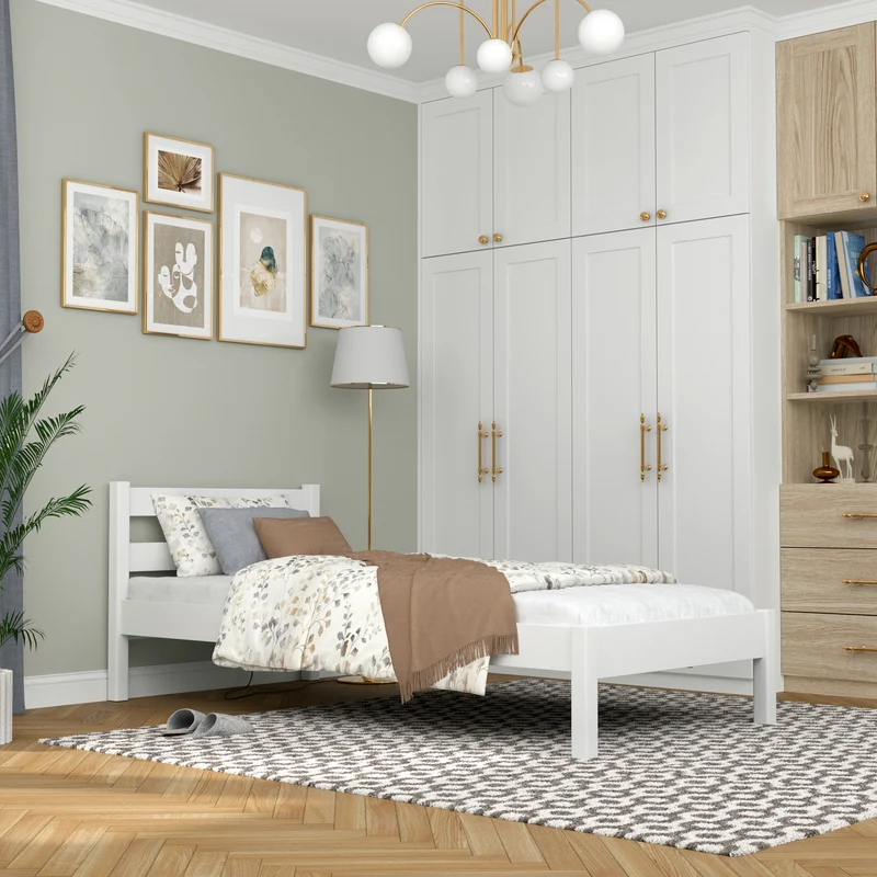 Letto singolo in legno N01 bianco