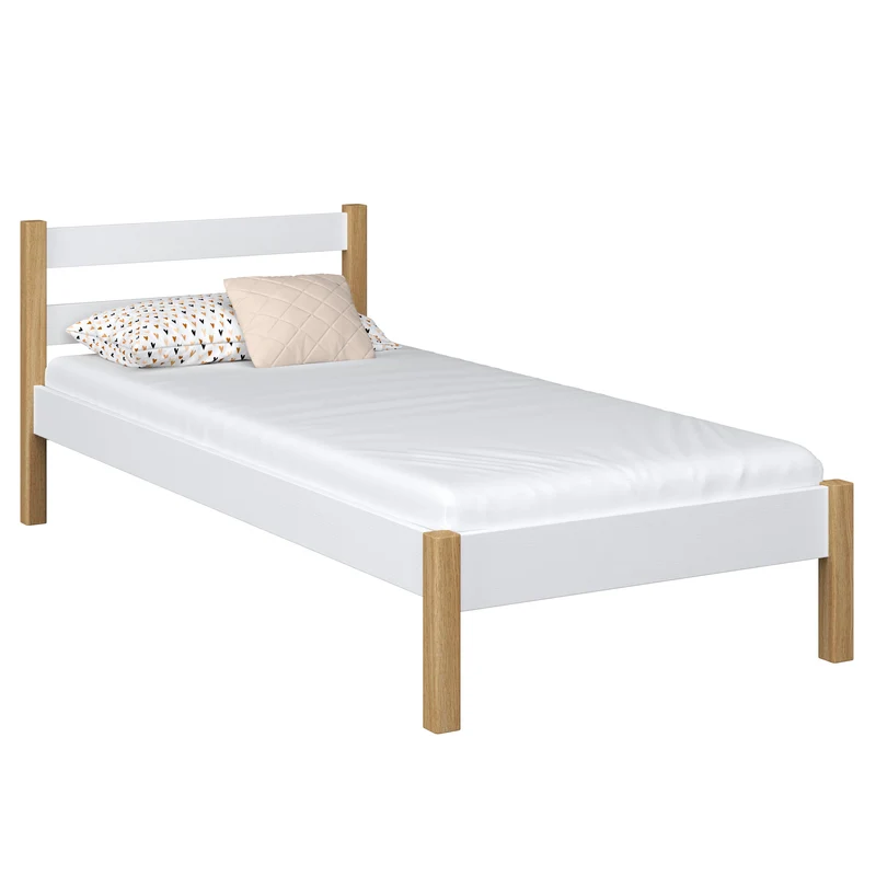 Letto singolo in legno N01 bianco / rovere