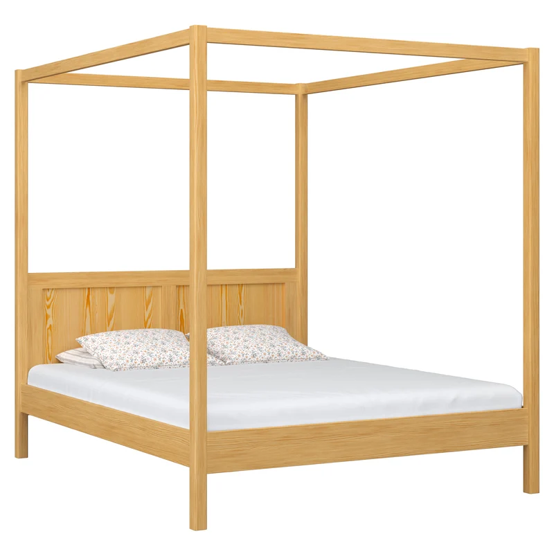 Letto matrimoniale a baldacchino in legno N02 pino naturale