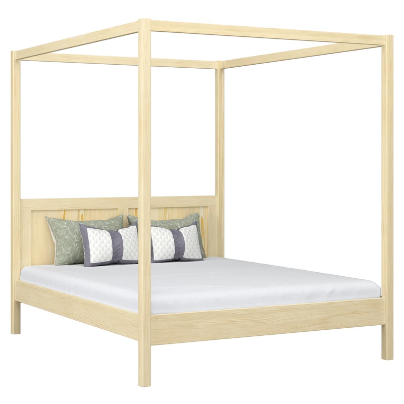 Letto matrimoniale a baldacchino in legno N02 pino trasparente