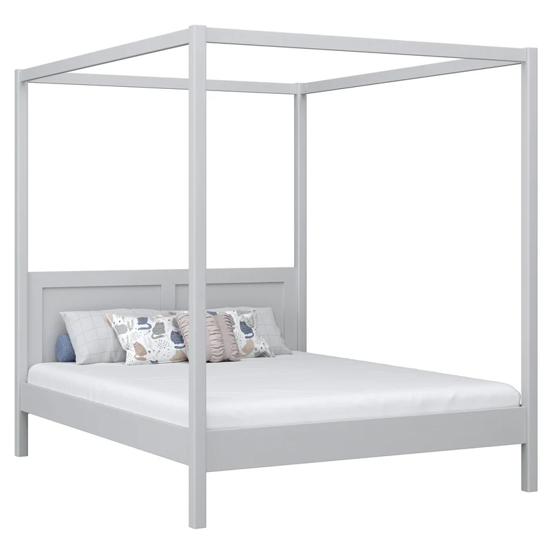 Letto matrimoniale a baldacchino in legno N02 grigio cenere