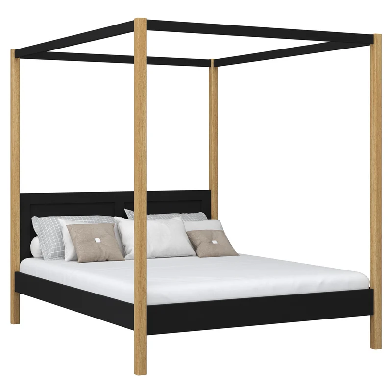 Letto matrimoniale a baldacchino in legno N02 nero / rovere