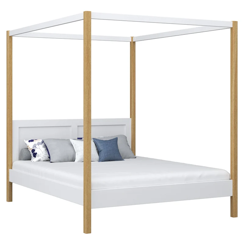 Letto matrimoniale a baldacchino in legno N02 bianco / rovere