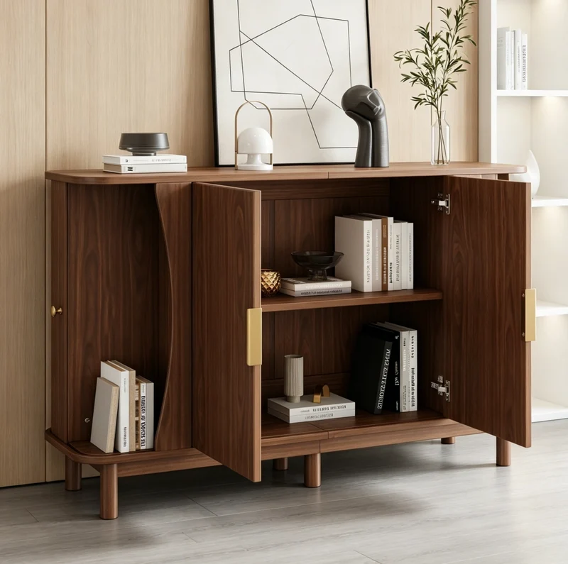 Credenza Sideboard 140x40x88 cm in MDF effetto noce con 2 ante a rullo e ripiano regolabile