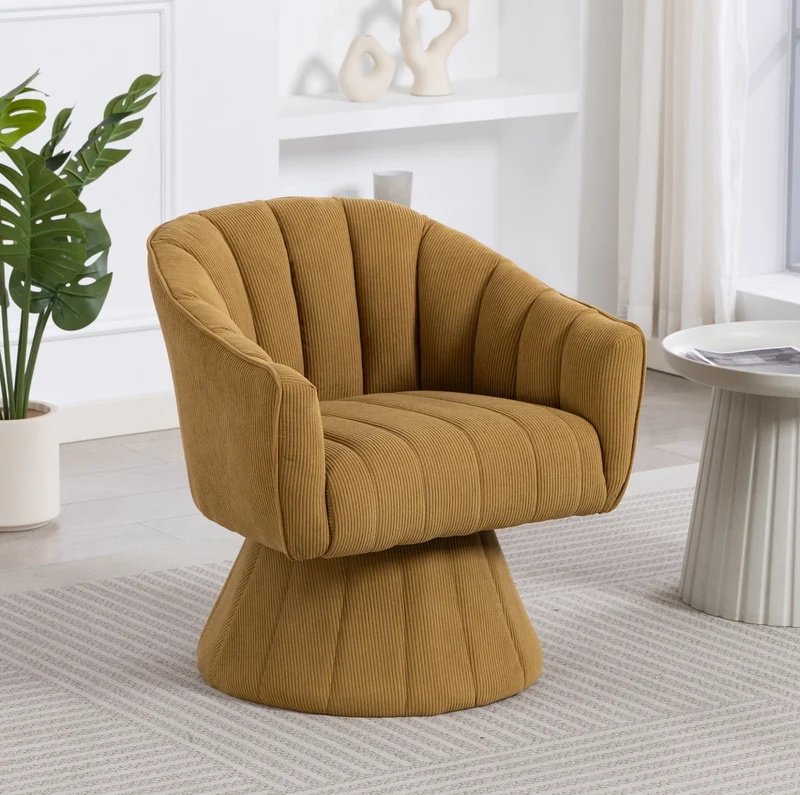 Sedia girevole 360° imbottita in corduroy senape; 70 x 66 x 72 cm