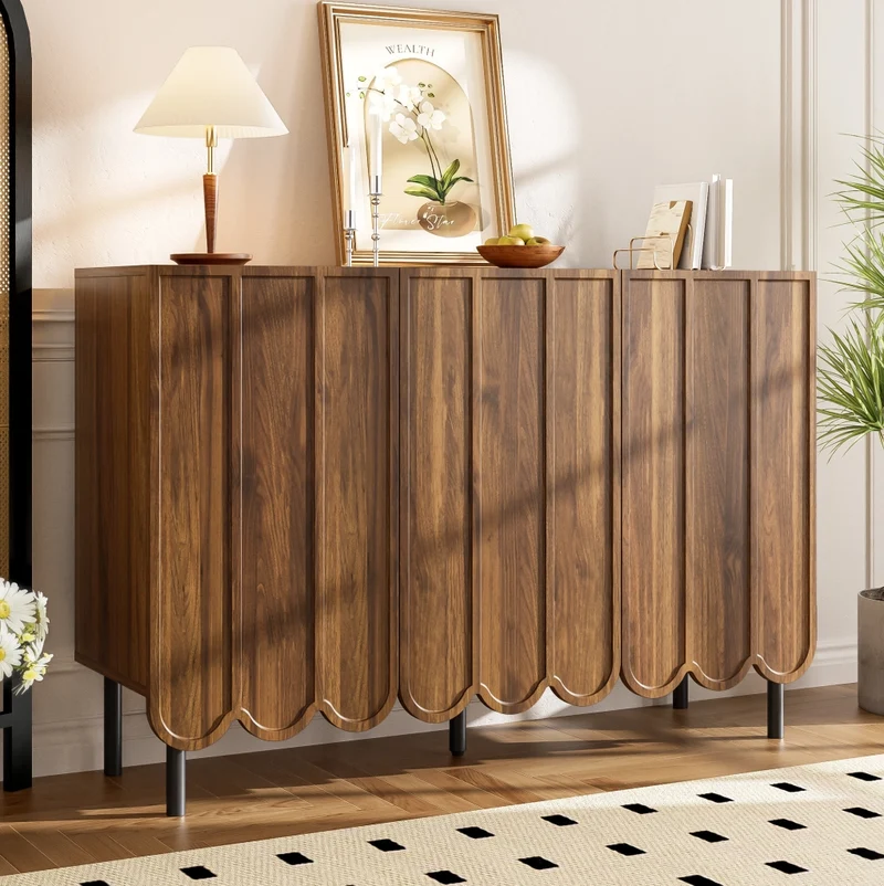 Sideboard in MDF 120x35x80 cm con ante a onda; ripiani regolabili; no maniglie; noce