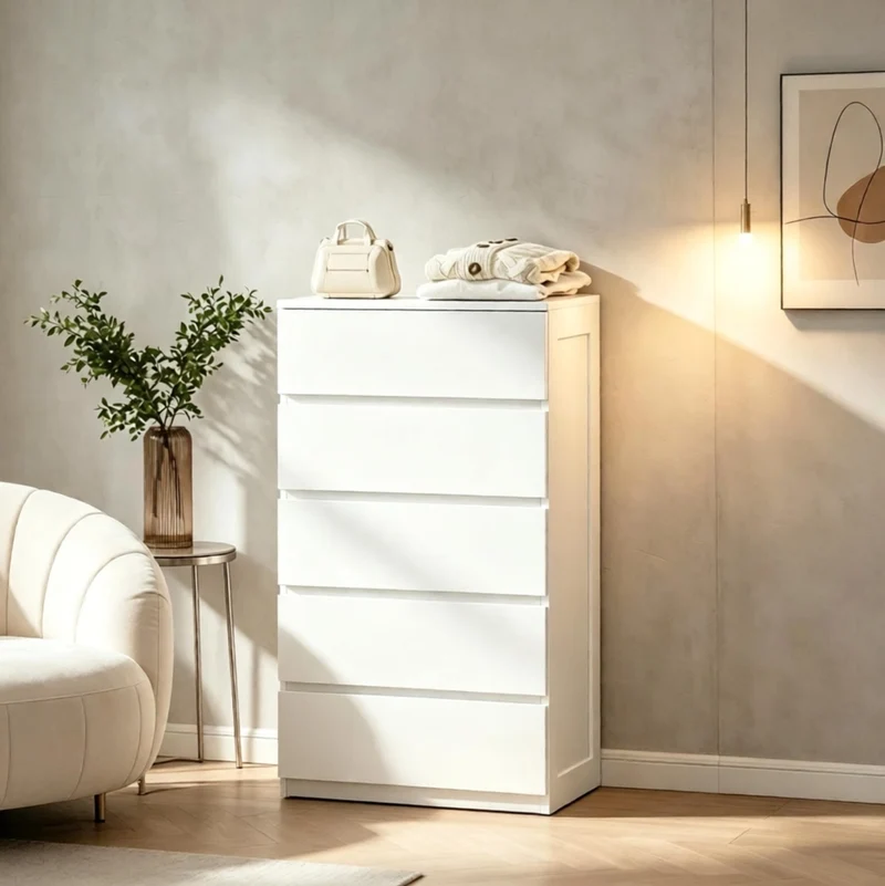 Cassettiera salvaspazio con 5 cassetti 60x39x100 cm in truciolare bianco