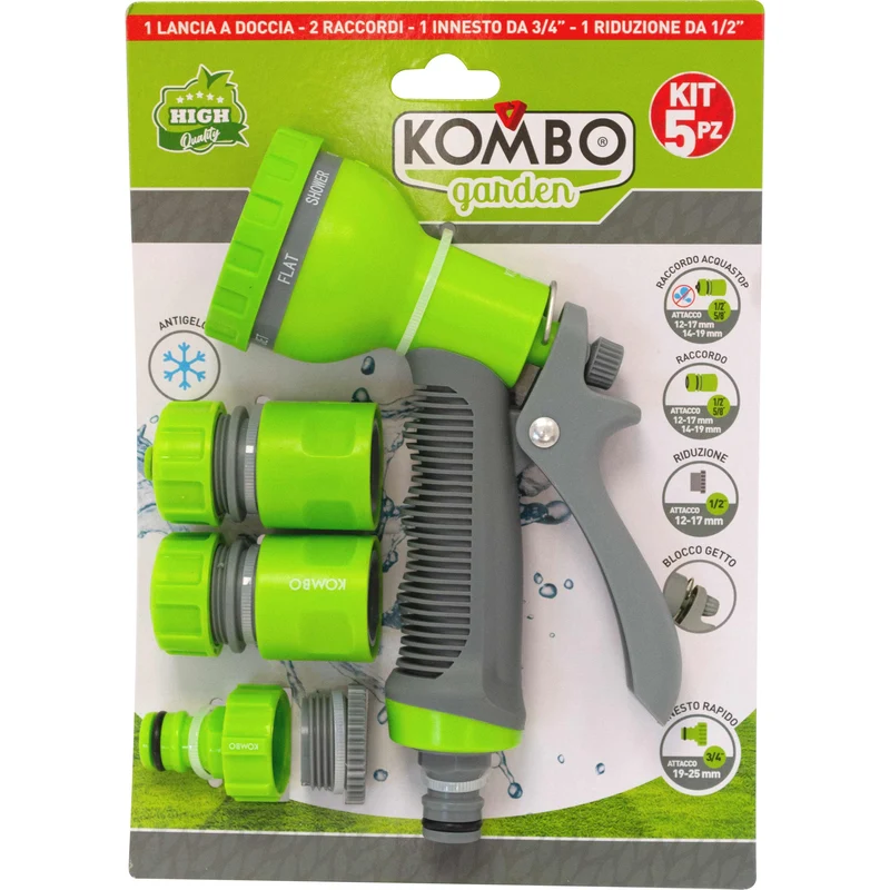 Set 5Pz Pistola 7 Getti + Accessori