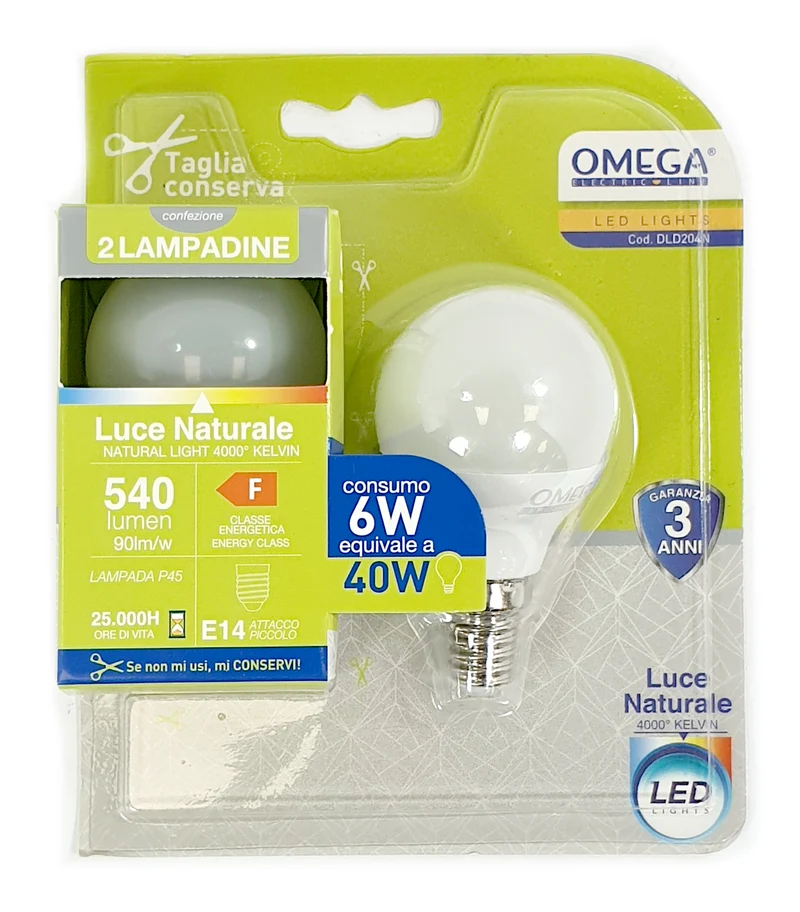 SET 2 PEZZI SFERA LED P45 6W 540LM 4000K E14 F