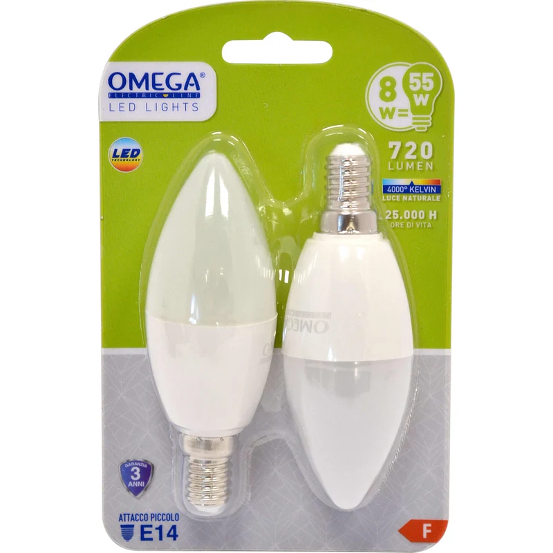SET 2 PEZZI CANDELA LED C37 8W 720LM 4000K E14 F