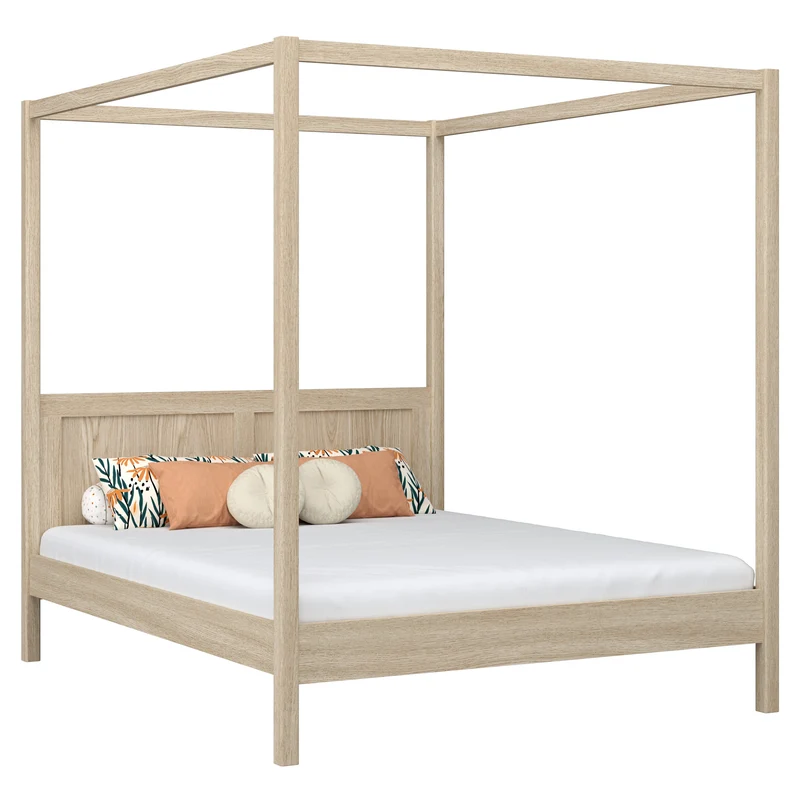 Letto matrimoniale a baldacchino in rovere N02 rovere sbiancato