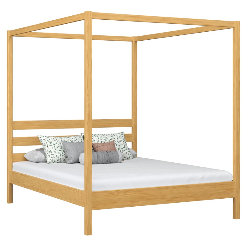 Letto matrimoniale a baldacchino in legno N01 pino naturale