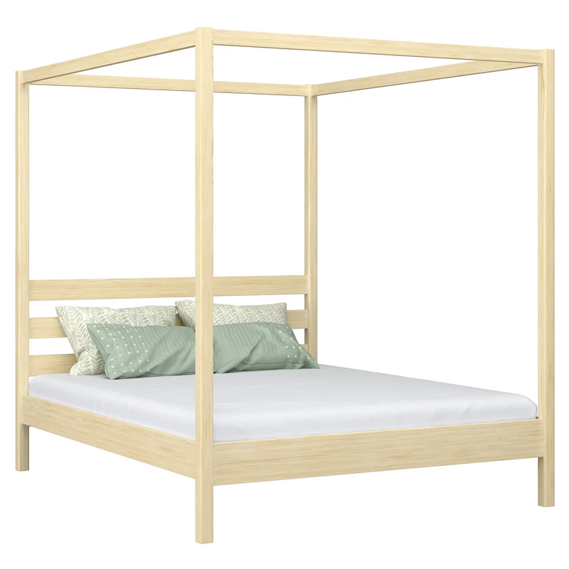 Letto matrimoniale a baldacchino in legno N01 pino trasparente