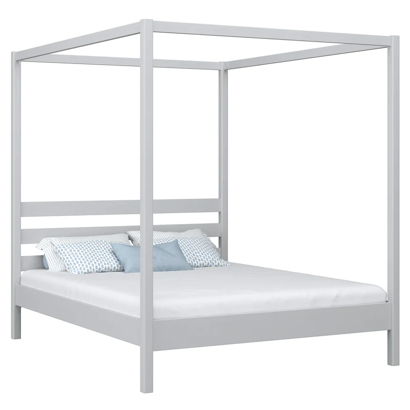 Letto matrimoniale a baldacchino in legno N01 grigio cenere