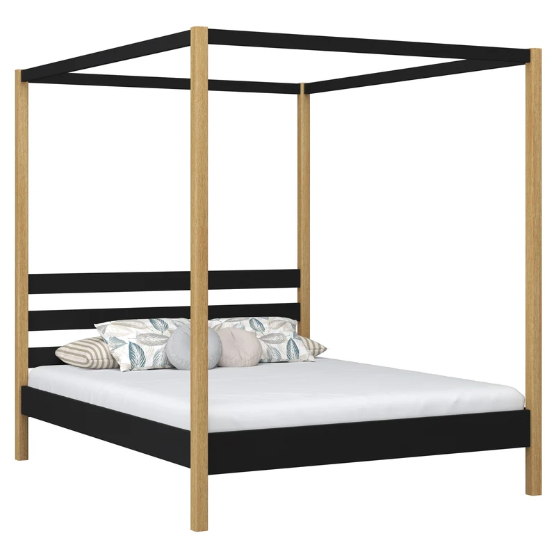Letto matrimoniale a baldacchino in legno N01 nero / rovere