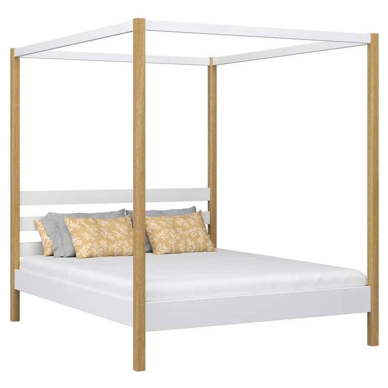 Letto matrimoniale a baldacchino in legno N01 bianco / rovere
