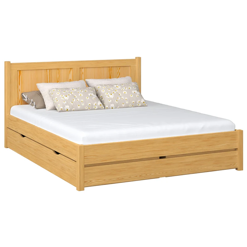 Letto matrimoniale in legno con cassetto N02 pino naturale