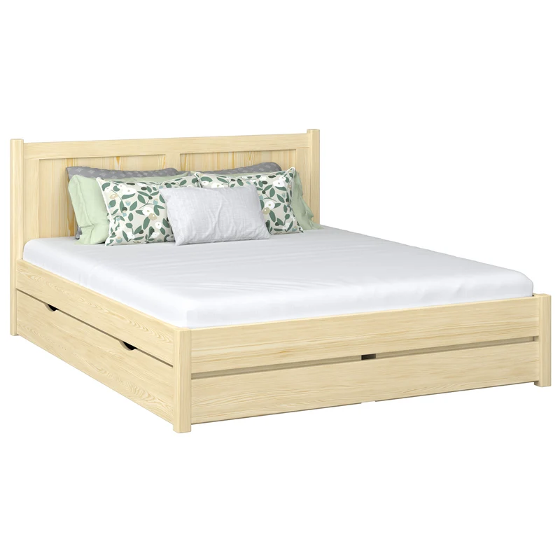 Letto matrimoniale in legno con cassetto N02 pino trasparente