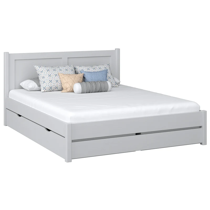 Letto matrimoniale in legno con cassetto N02 grigio cenere