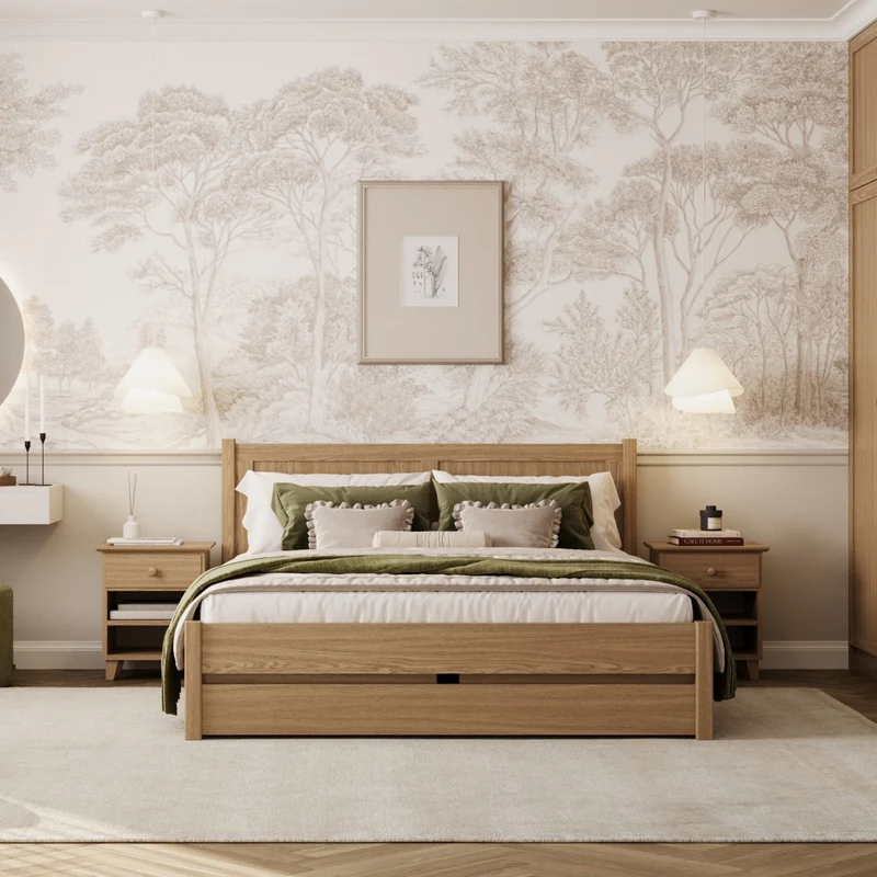 Letto matrimoniale in rovere con cassetto N02 rovere naturale