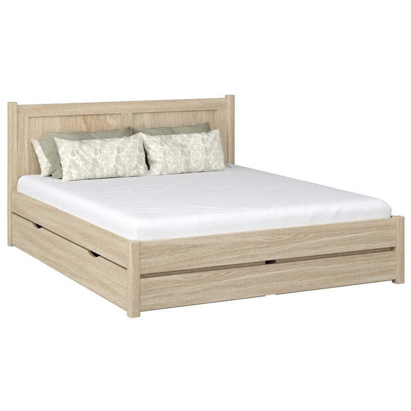 Letto matrimoniale in rovere con cassetto N02 rovere sbiancato