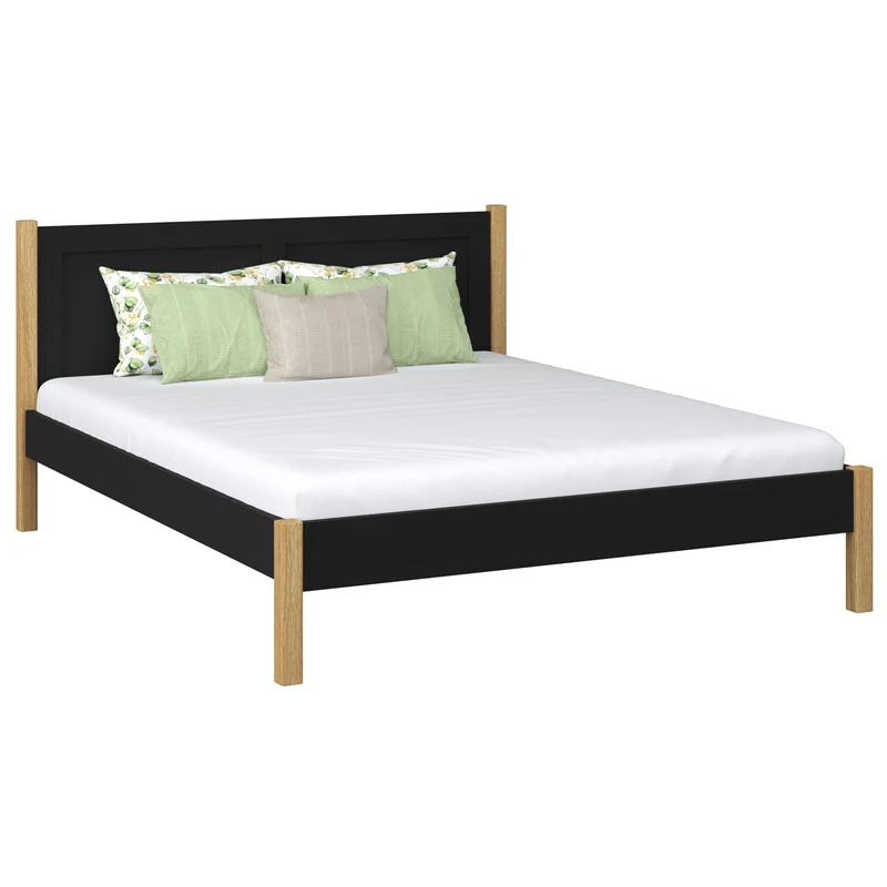 Letto matrimoniale in legno N02 nero / rovere