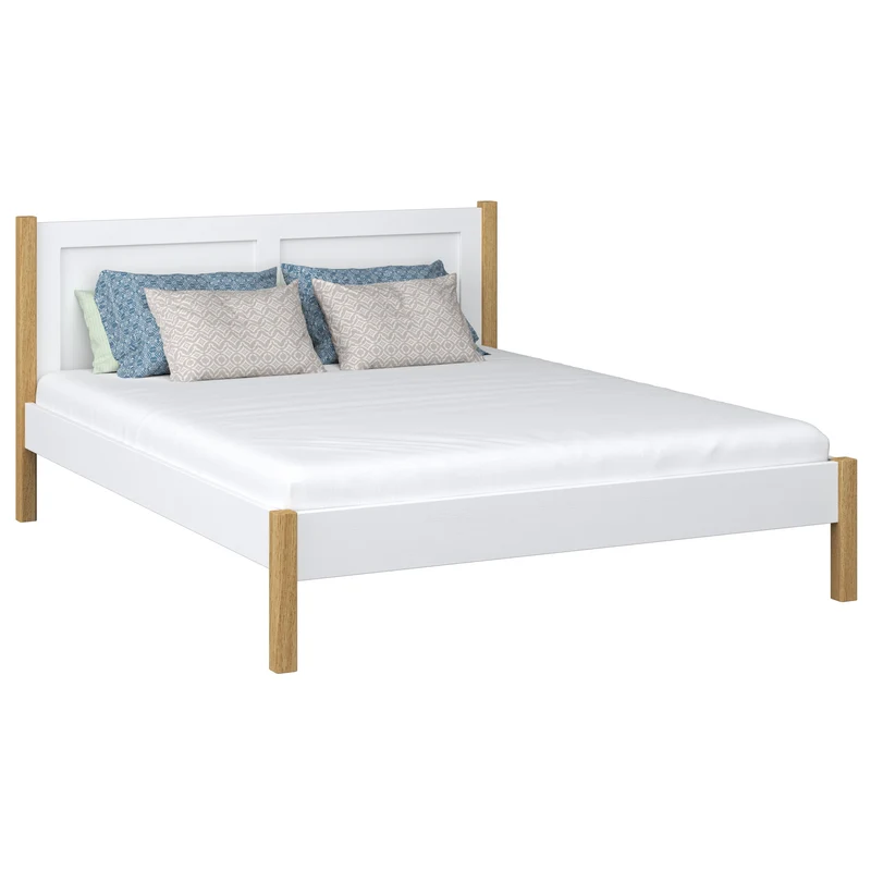 Letto matrimoniale in legno N02 bianco / rovere