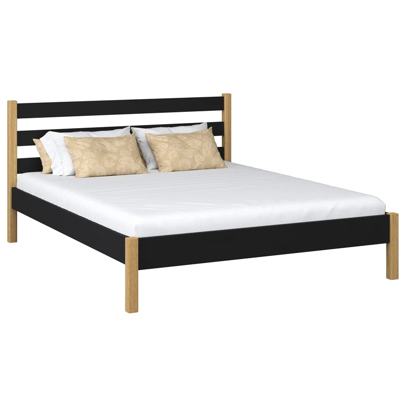Letto matrimoniale in legno N01 nero / rovere