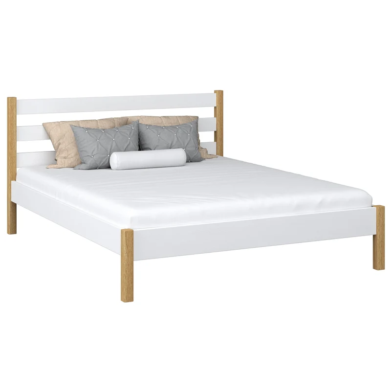 Letto matrimoniale in legno N01 bianco / rovere