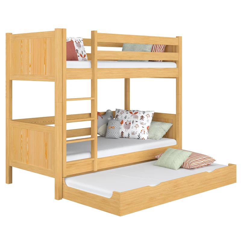Letto a castello in legno con cassetto per materasso N02 pino naturale