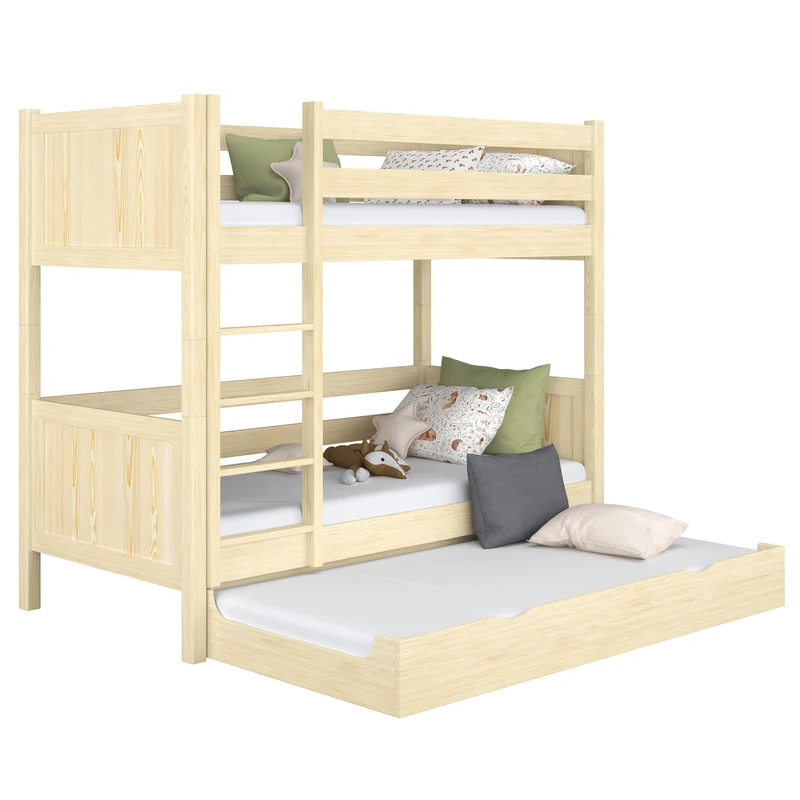Letto a castello in legno con cassetto per materasso N02 pino trasparente