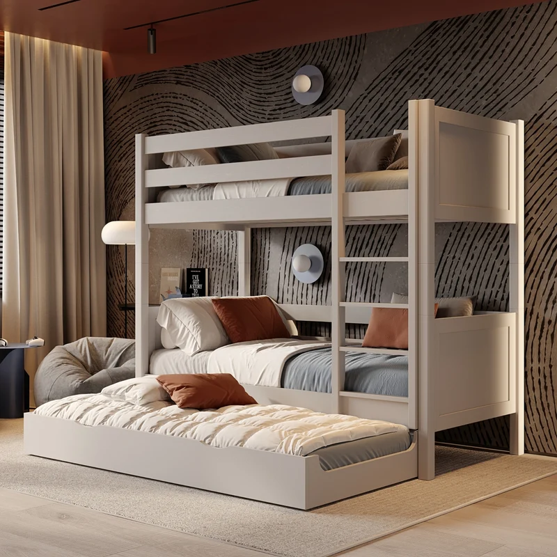 Letto a castello in legno con cassetto per materasso N02 grigio cenere