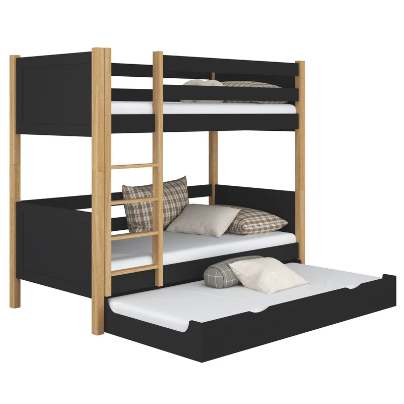 Letto a castello in legno con cassetto per materasso N02 nero / rovere