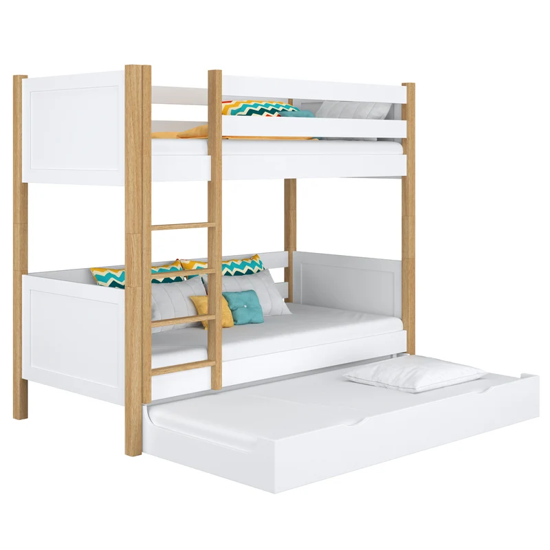 Letto a castello in legno con cassetto per materasso N02 bianco / rovere