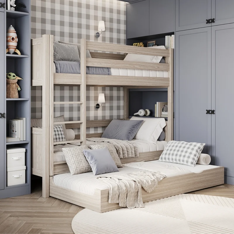 Letto a castello in rovere con cassetto per materasso N02 rovere sbiancato