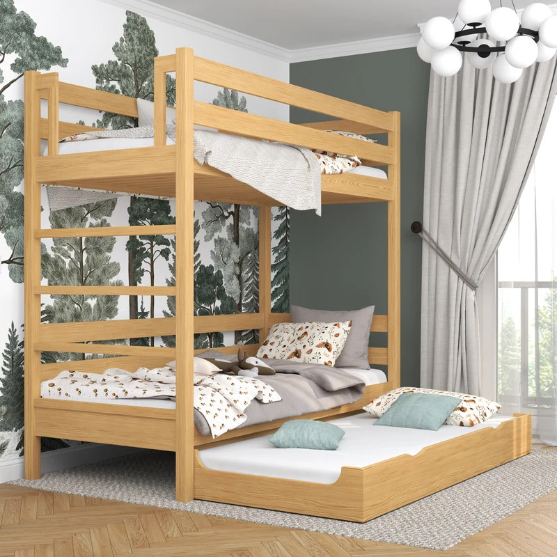 Letto a castello in legno con cassetto per materasso N03 pino naturale
