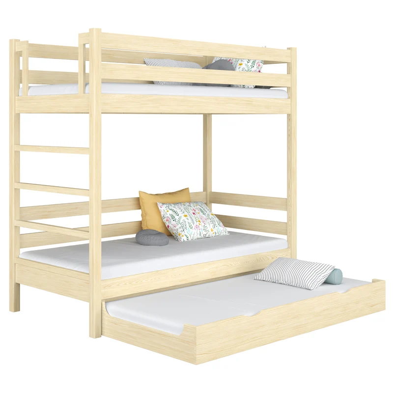 Letto a castello in legno con cassetto per materasso N03 pino trasparente