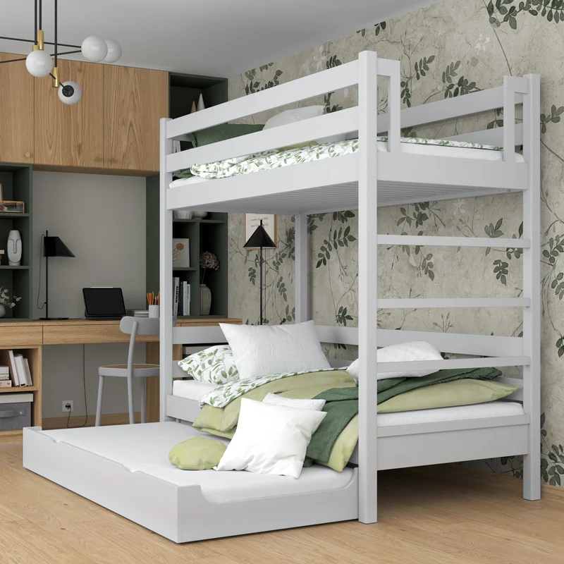 Letto a castello in legno con cassetto per materasso N03 grigio cenere