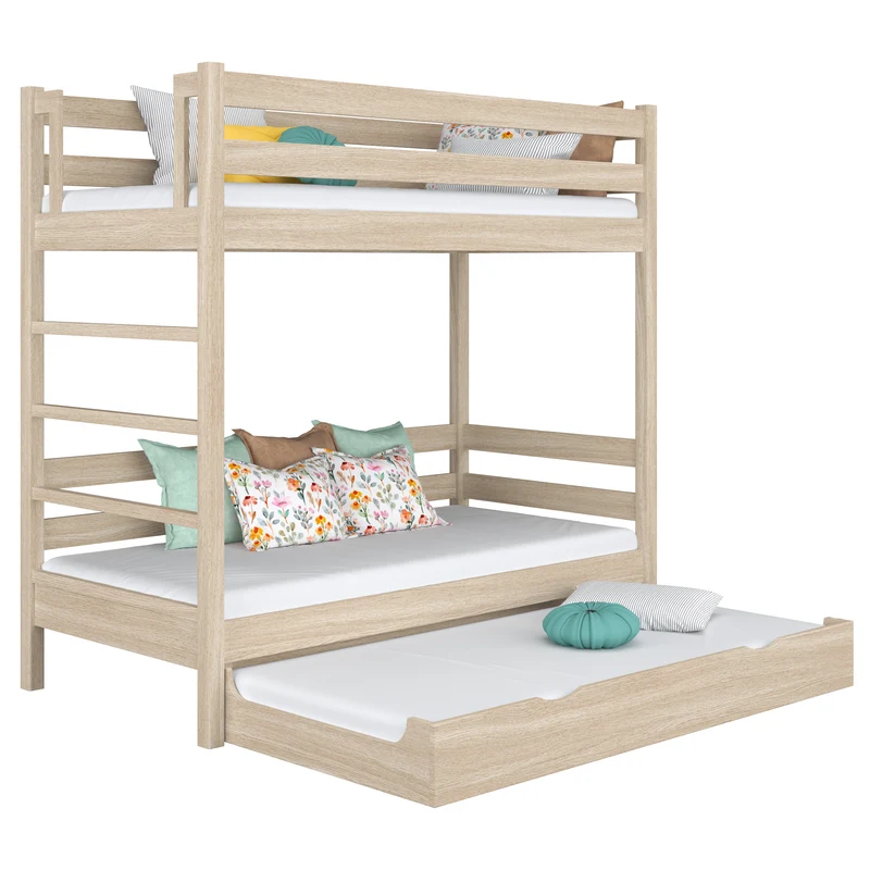 Letto a castello in rovere con cassetto per materasso N03 rovere sbiancato