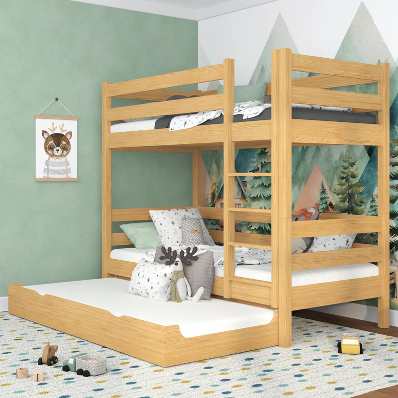 Letto a castello in legno con cassetto per materasso N01 pino naturale