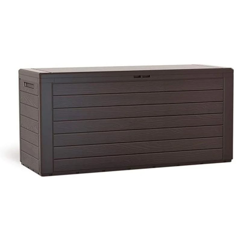 Baule da Giardino Impermeabile, Contenitore da Esterno in resina con Maniglie, 280 L, Effetto Legno, Marrone
