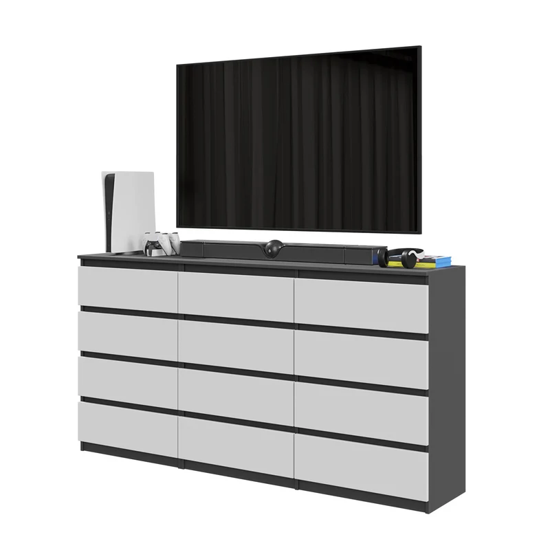GABRIEL - Cassettiera a 12 cassetti - Credenza moderna - Antracite / Bianco Opaco H92cm L180cm P33cm