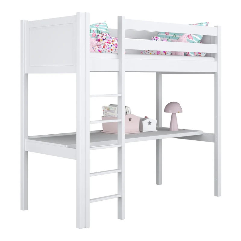 Letto a soppalco in legno con scrivania N06 bianco