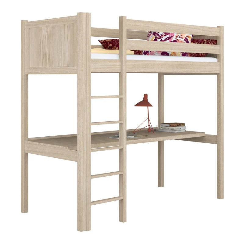 Letto a soppalco in rovere con scrivania N06 rovere sbiancato